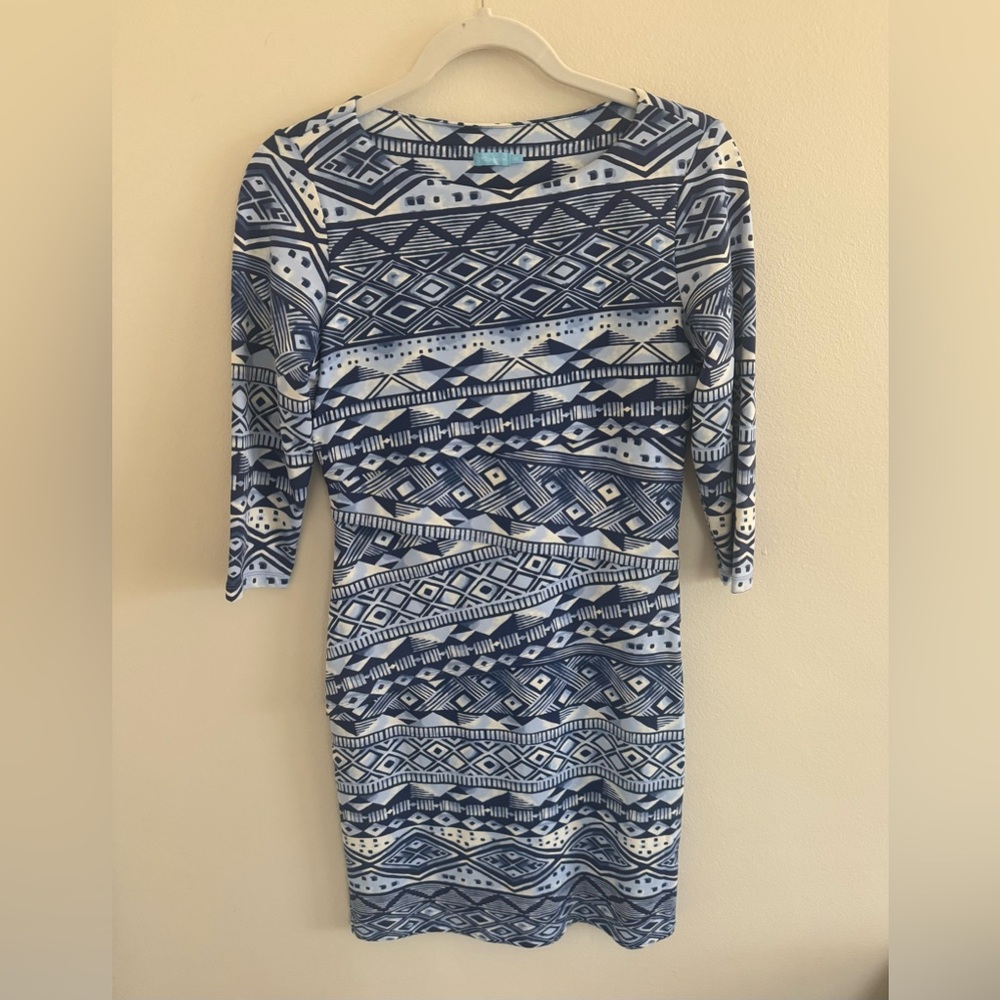 J. McLaughlin Nicola Dress Blue and White Geometric Shapes